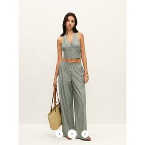 NWT Commense Striped Button-Detail Halter Top With Pants Set Sz M